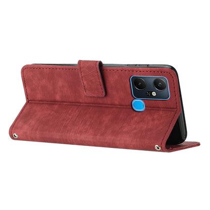 For Infinix Smart 6 Plus (India) 4G Leather Case Stand Wallet Lines Imprinted Skin-touch Phone Cover