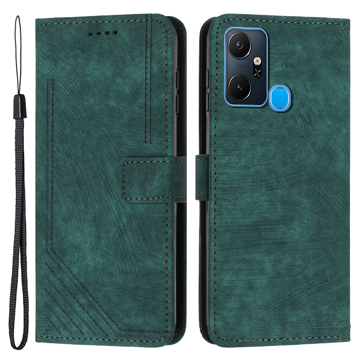 For Infinix Smart 6 Plus (India) 4G Leather Case Stand Wallet Lines Imprinted Skin-touch Phone Cover