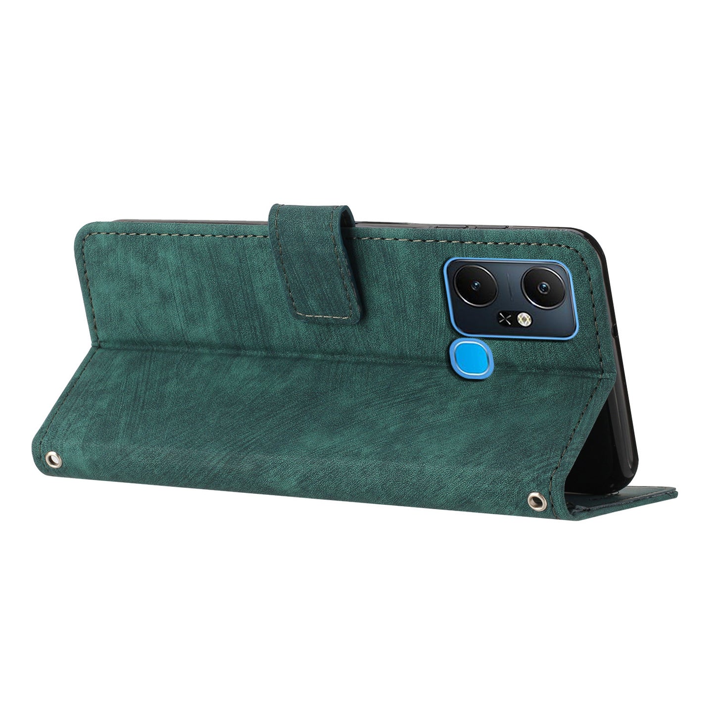 For Infinix Smart 6 Plus (India) 4G Leather Case Stand Wallet Lines Imprinted Skin-touch Phone Cover