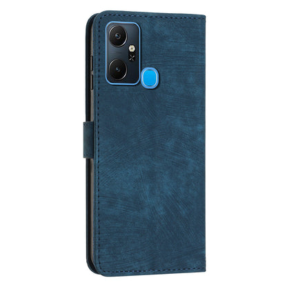 For Infinix Smart 6 Plus (India) 4G Leather Case Stand Wallet Lines Imprinted Skin-touch Phone Cover