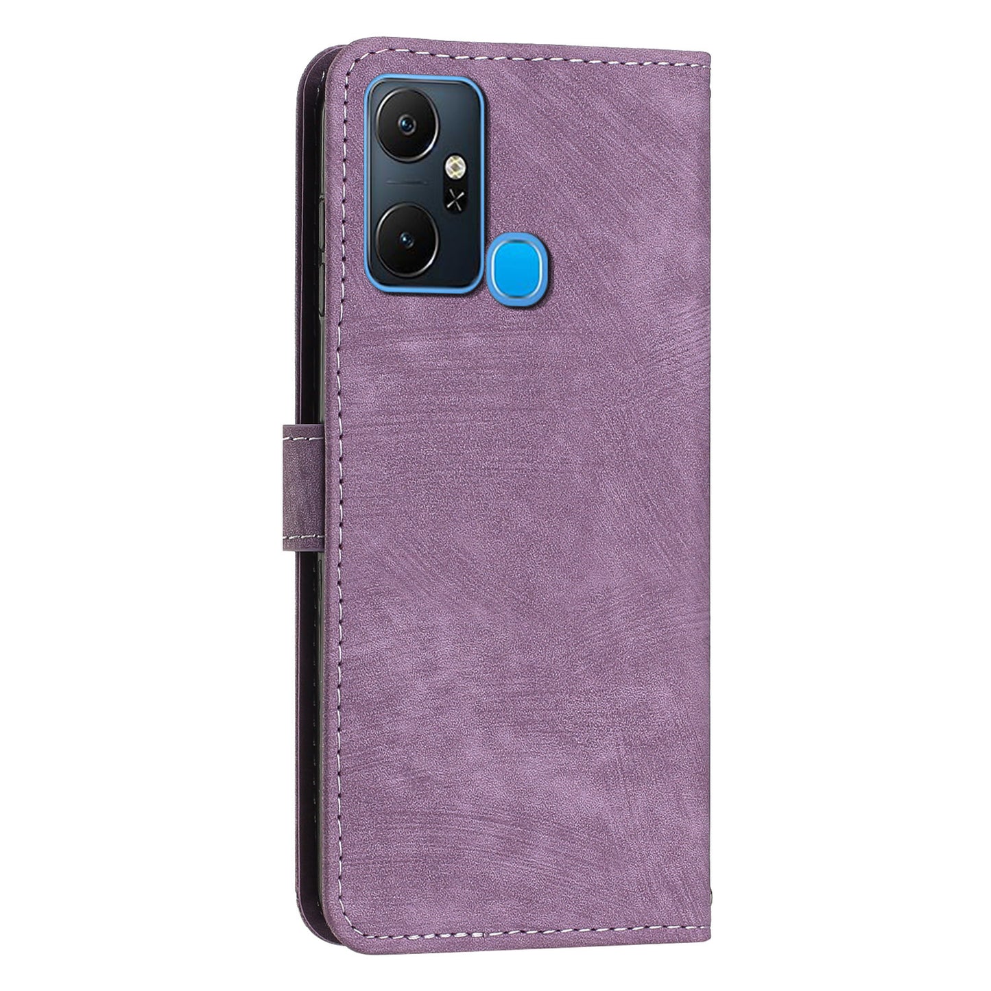 For Infinix Smart 6 Plus (India) 4G Leather Case Stand Wallet Lines Imprinted Skin-touch Phone Cover