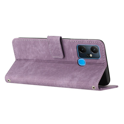 For Infinix Smart 6 Plus (India) 4G Leather Case Stand Wallet Lines Imprinted Skin-touch Phone Cover