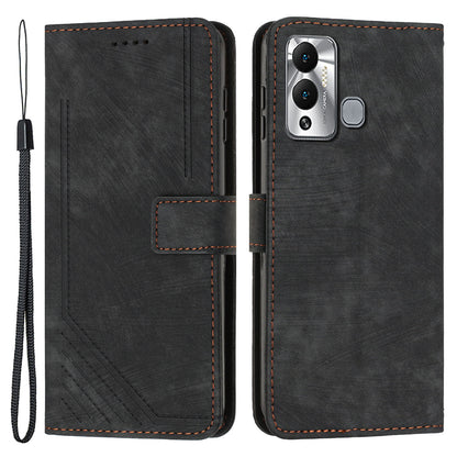 For Infinix Hot 12 Play 4G Skin-touch Wallet Phone Case Lines Imprinted Leather Stand Cover