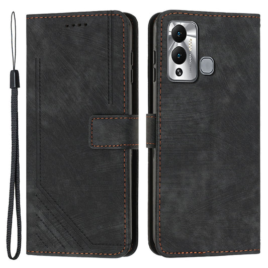 For Infinix Hot 12 Play 4G Skin-touch Wallet Phone Case Lines Imprinted Leather Stand Cover