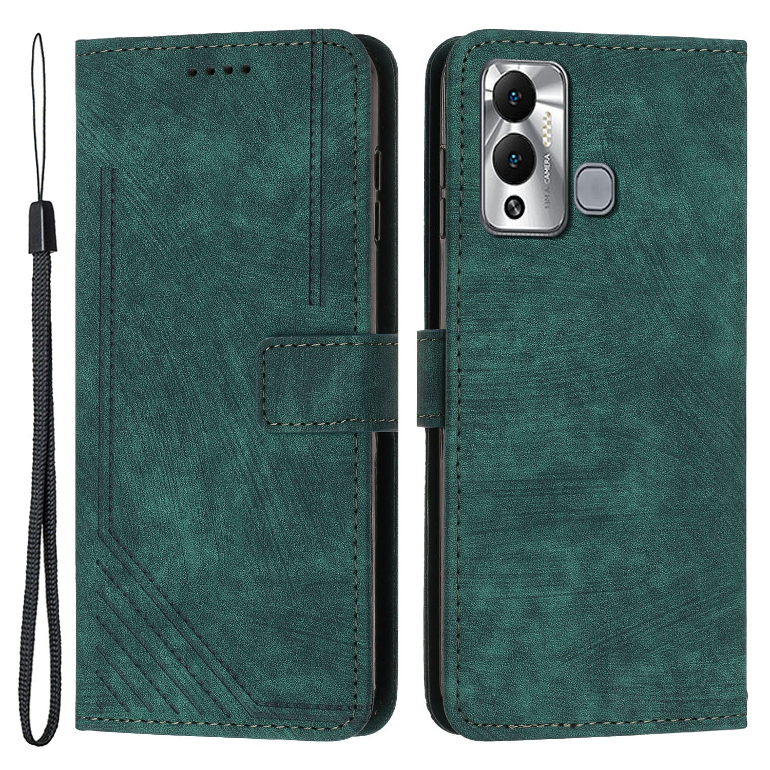 For Infinix Hot 12 Play 4G Skin-touch Wallet Phone Case Lines Imprinted Leather Stand Cover