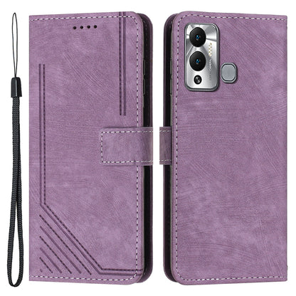 For Infinix Hot 12 Play 4G Skin-touch Wallet Phone Case Lines Imprinted Leather Stand Cover