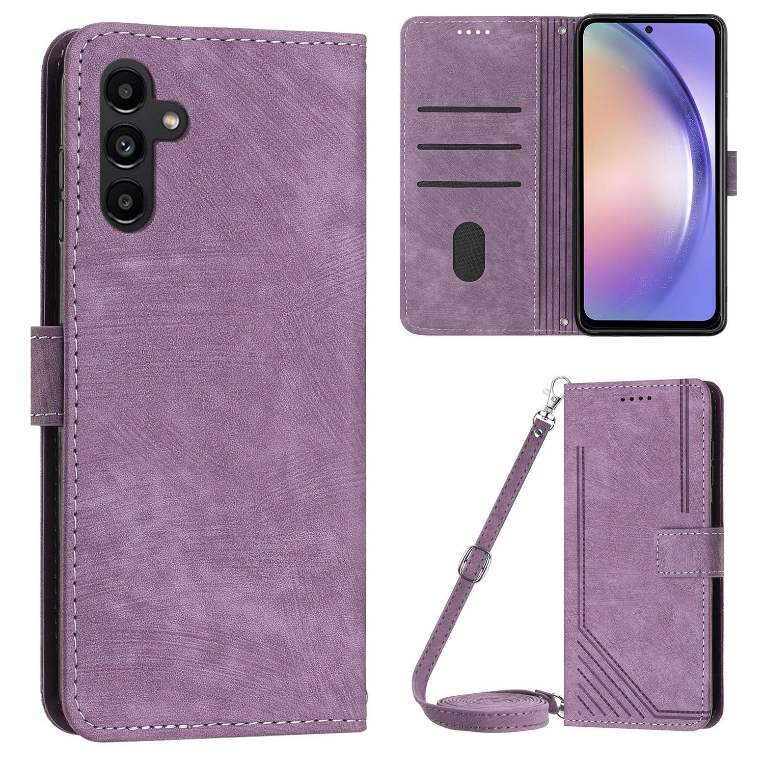Phone Case for Samsung Galaxy A54 5G PU Leather Lines Imprinted Wallet Stand Flip Cover