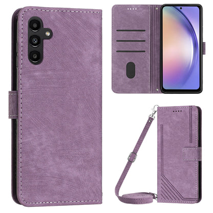 Phone Case for Samsung Galaxy A54 5G PU Leather Lines Imprinted Wallet Stand Flip Cover