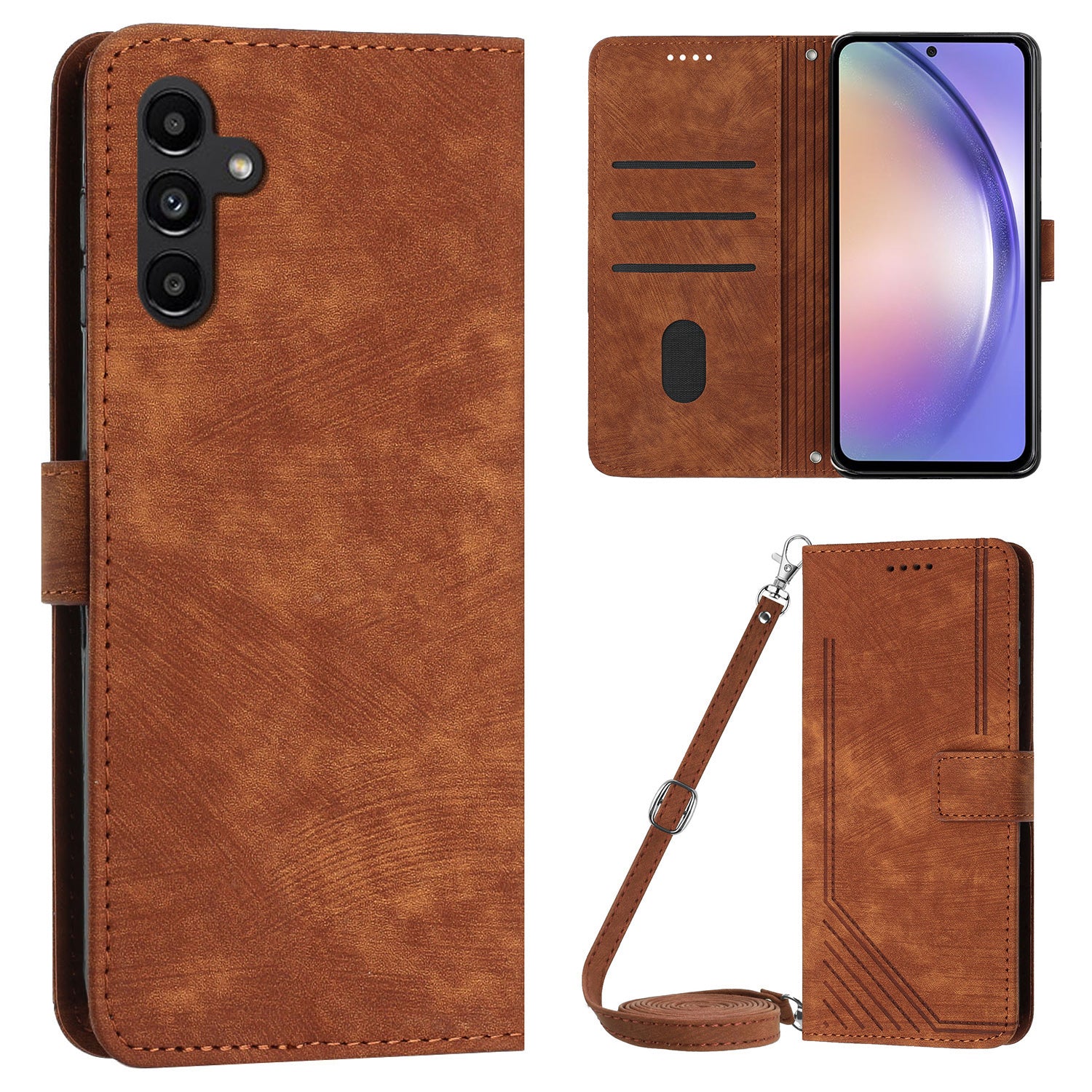 Phone Case for Samsung Galaxy A54 5G PU Leather Lines Imprinted Wallet Stand Flip Cover