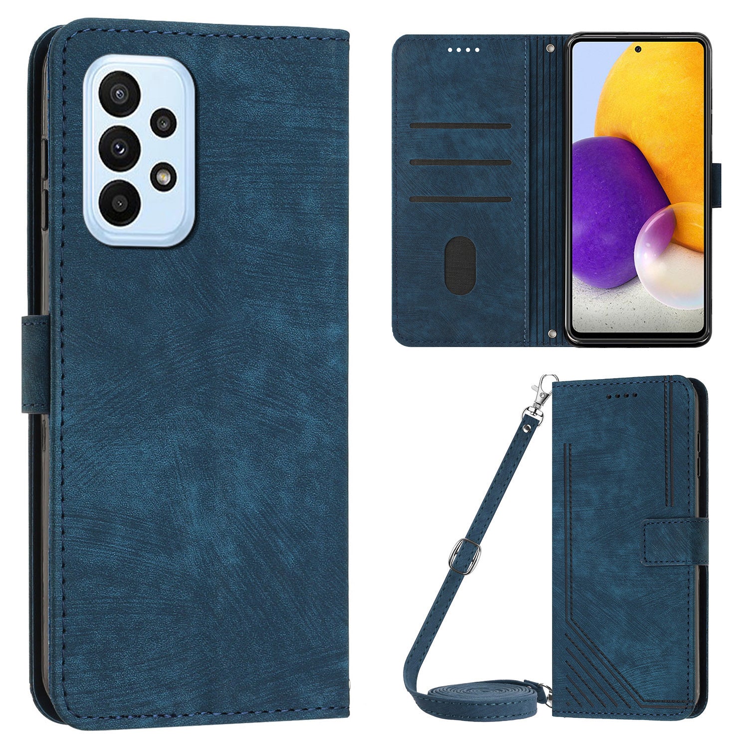 For Samsung Galaxy A73 5G Wallet Phone Case PU Leather Lines Imprinted Shell Stand Phone Cover