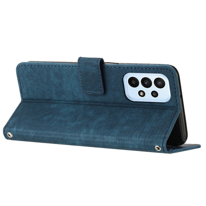 For Samsung Galaxy A73 5G Wallet Phone Case PU Leather Lines Imprinted Shell Stand Phone Cover