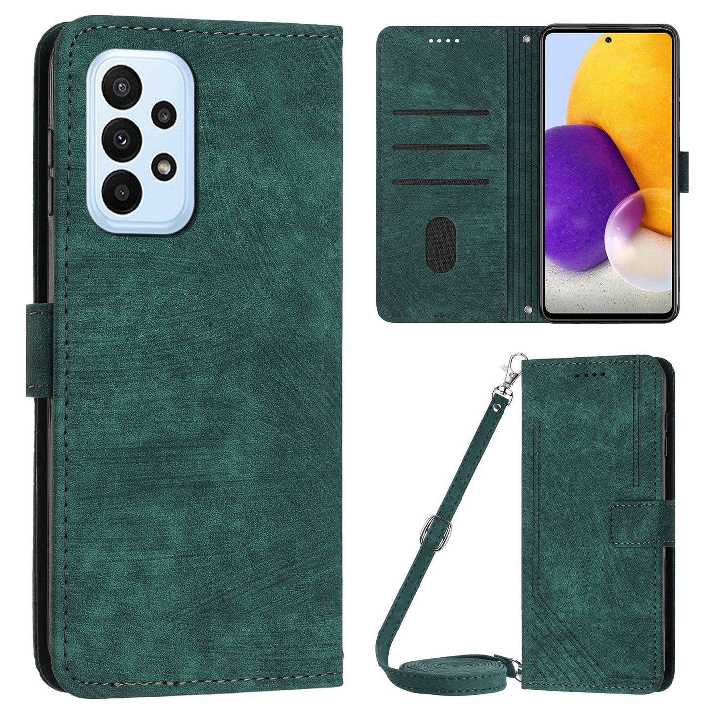 For Samsung Galaxy A73 5G Wallet Phone Case PU Leather Lines Imprinted Shell Stand Phone Cover
