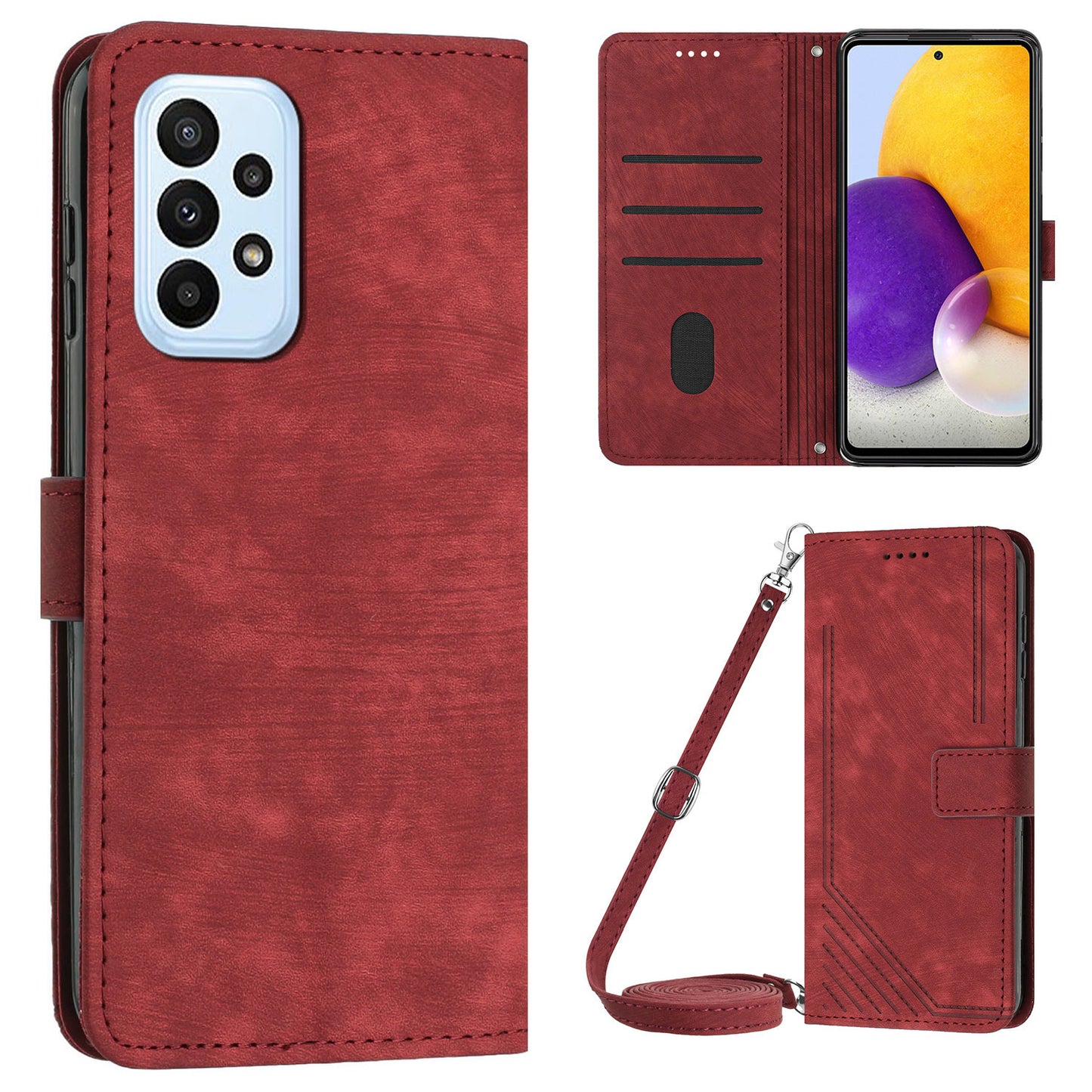 For Samsung Galaxy A73 5G Wallet Phone Case PU Leather Lines Imprinted Shell Stand Phone Cover