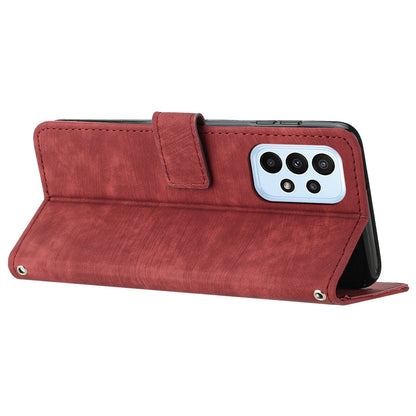 For Samsung Galaxy A73 5G Wallet Phone Case PU Leather Lines Imprinted Shell Stand Phone Cover