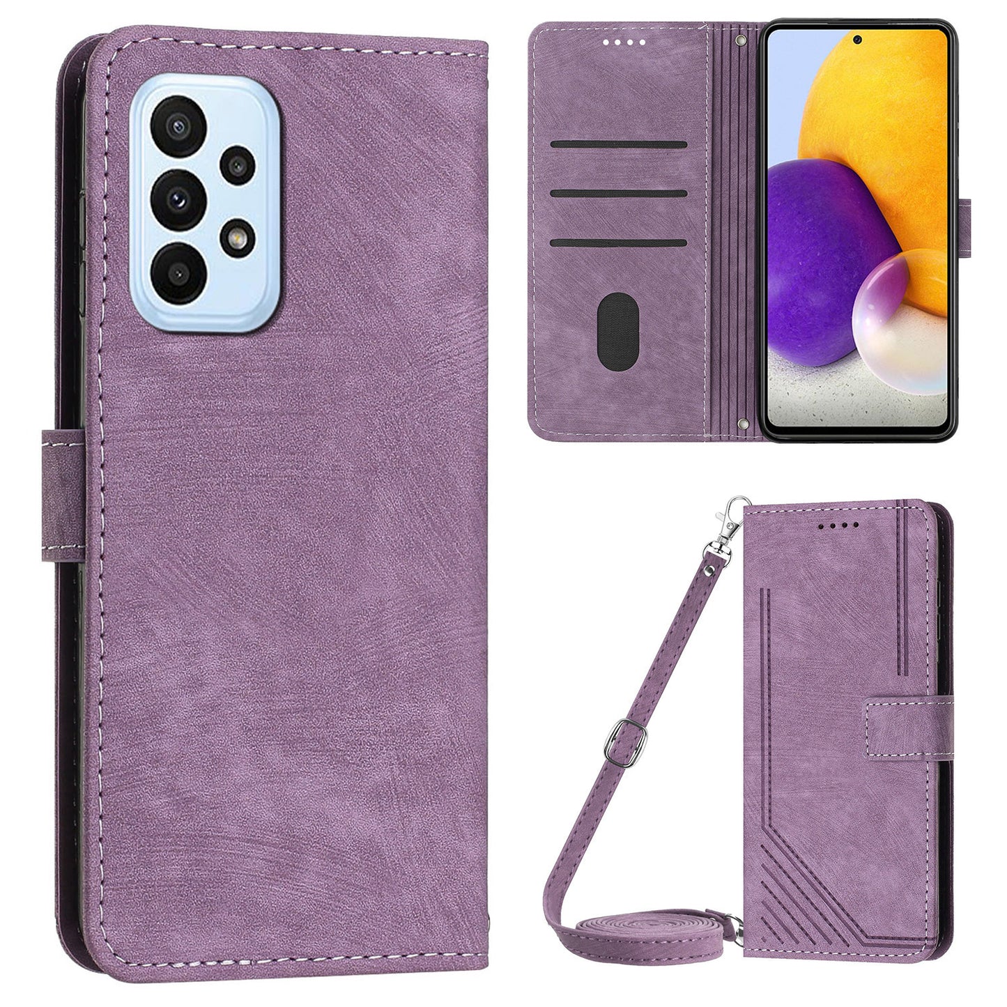 For Samsung Galaxy A73 5G Wallet Phone Case PU Leather Lines Imprinted Shell Stand Phone Cover
