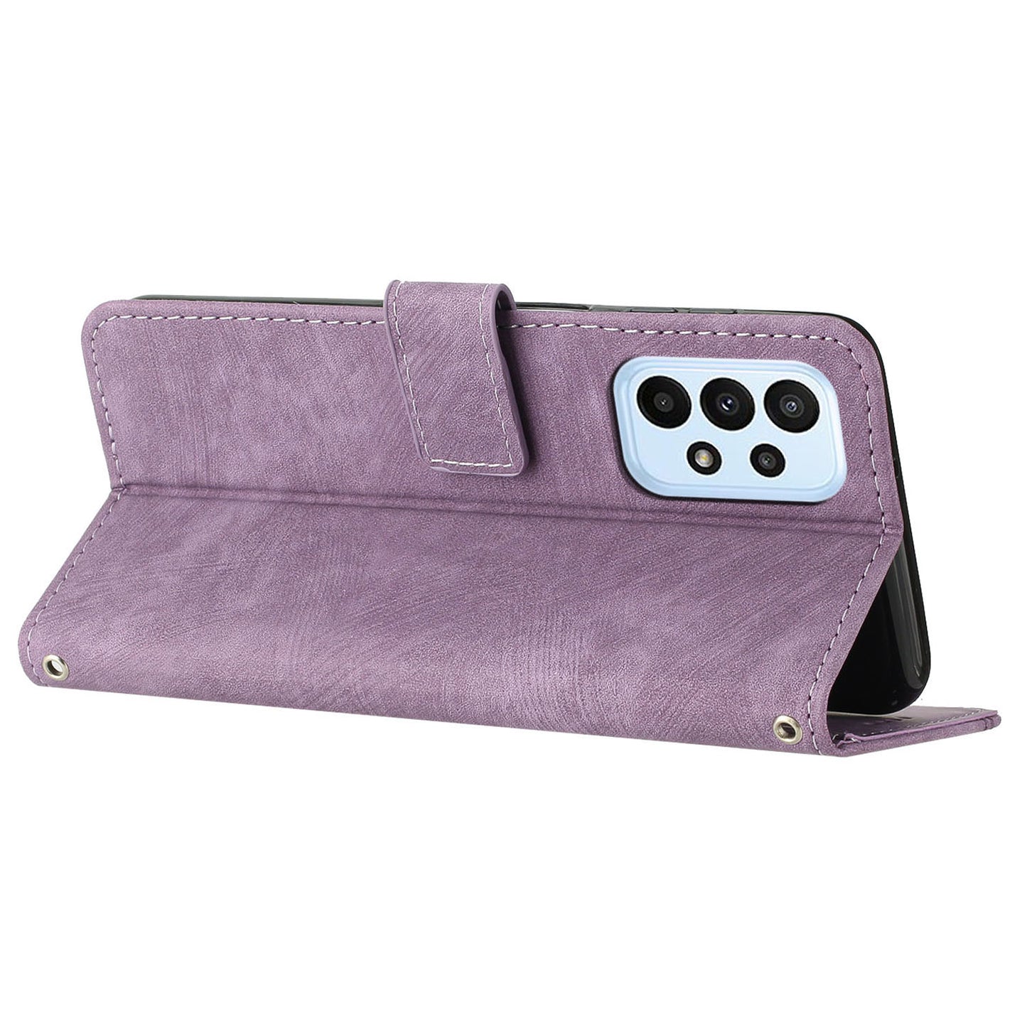 For Samsung Galaxy A73 5G Wallet Phone Case PU Leather Lines Imprinted Shell Stand Phone Cover