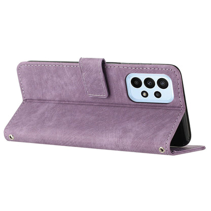 For Samsung Galaxy A73 5G Wallet Phone Case PU Leather Lines Imprinted Shell Stand Phone Cover