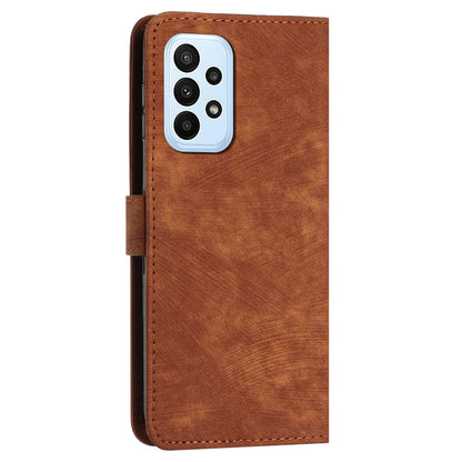 For Samsung Galaxy A73 5G Wallet Phone Case PU Leather Lines Imprinted Shell Stand Phone Cover