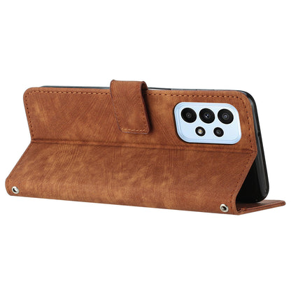 For Samsung Galaxy A73 5G Wallet Phone Case PU Leather Lines Imprinted Shell Stand Phone Cover