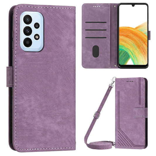 Skin-touch Feeling Wallet Case for Samsung Galaxy A33 5G , Lines Imprinted Stand PU Leather Phone Cover
