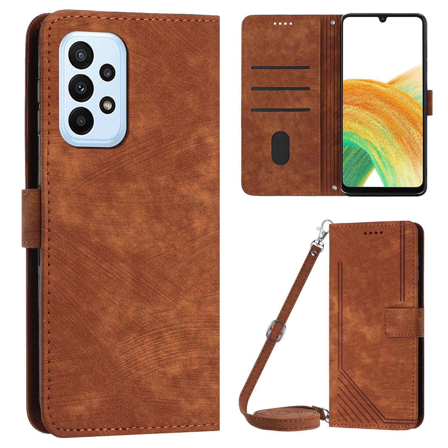 Skin-touch Feeling Wallet Case for Samsung Galaxy A33 5G , Lines Imprinted Stand PU Leather Phone Cover