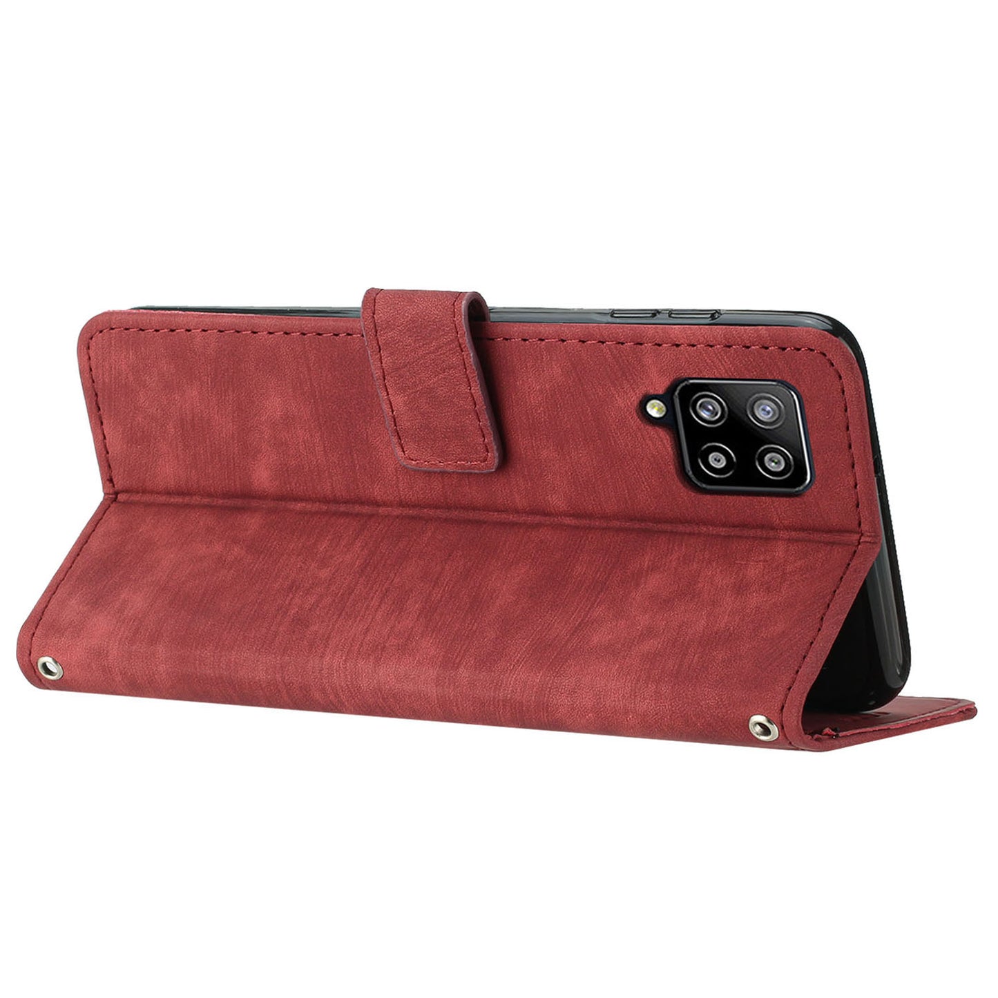 For Samsung Galaxy A42 5G / M42 5G Imprinted Lines Stand Phone Cover Wallet Case PU Leather Flip Shell