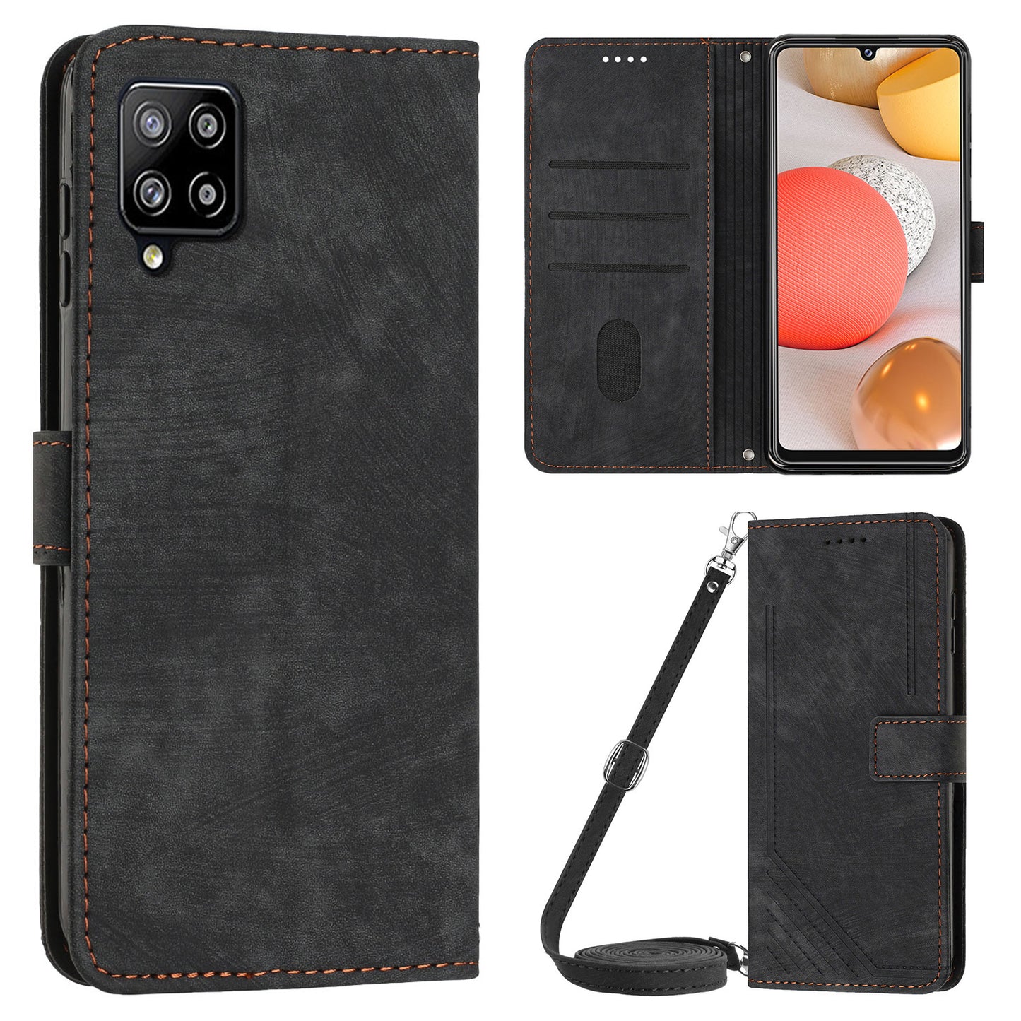 For Samsung Galaxy A42 5G / M42 5G Imprinted Lines Stand Phone Cover Wallet Case PU Leather Flip Shell