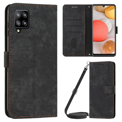 For Samsung Galaxy A42 5G / M42 5G Imprinted Lines Stand Phone Cover Wallet Case PU Leather Flip Shell