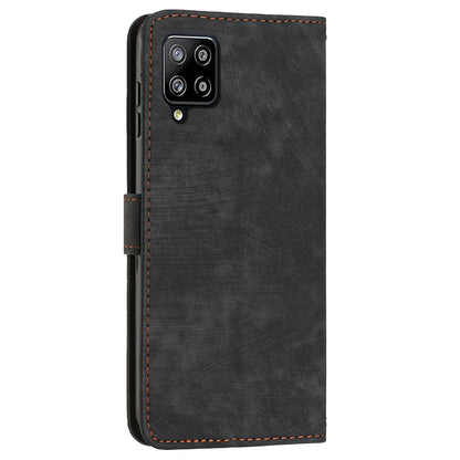 For Samsung Galaxy A42 5G / M42 5G Imprinted Lines Stand Phone Cover Wallet Case PU Leather Flip Shell