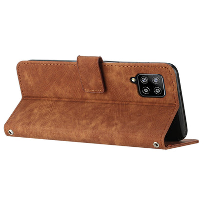 For Samsung Galaxy A42 5G / M42 5G Imprinted Lines Stand Phone Cover Wallet Case PU Leather Flip Shell