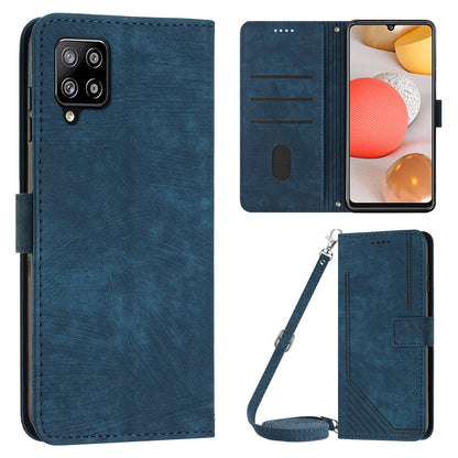 For Samsung Galaxy A42 5G / M42 5G Imprinted Lines Stand Phone Cover Wallet Case PU Leather Flip Shell