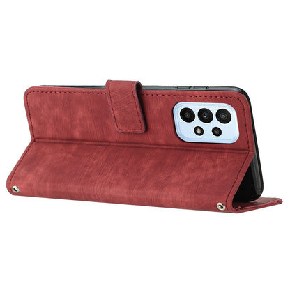 For Samsung Galaxy A53 5G Phone Case Wallet PU Leather Stand Lines Imprinted Skin-touch Cover