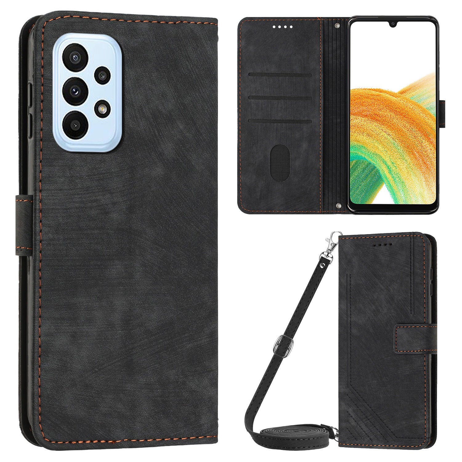 For Samsung Galaxy A53 5G Phone Case Wallet PU Leather Stand Lines Imprinted Skin-touch Cover