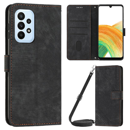 For Samsung Galaxy A53 5G Phone Case Wallet PU Leather Stand Lines Imprinted Skin-touch Cover