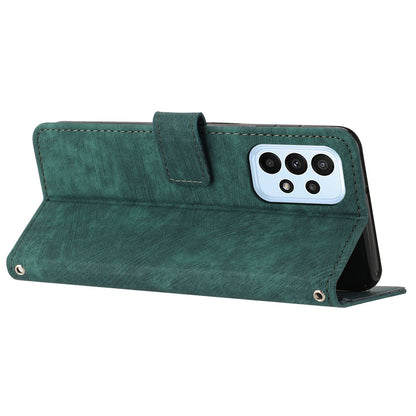 For Samsung Galaxy A53 5G Phone Case Wallet PU Leather Stand Lines Imprinted Skin-touch Cover