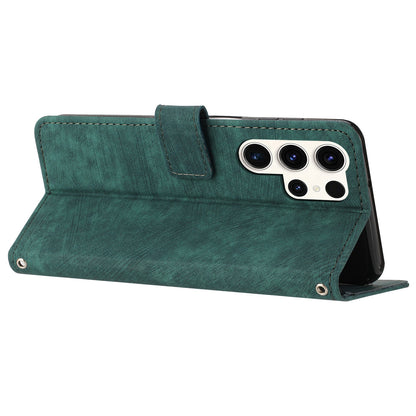 For Samsung Galaxy S23 Ultra Wallet Phone Case Crossbody PU Leather Stand Lines Imprinted Flip Cover