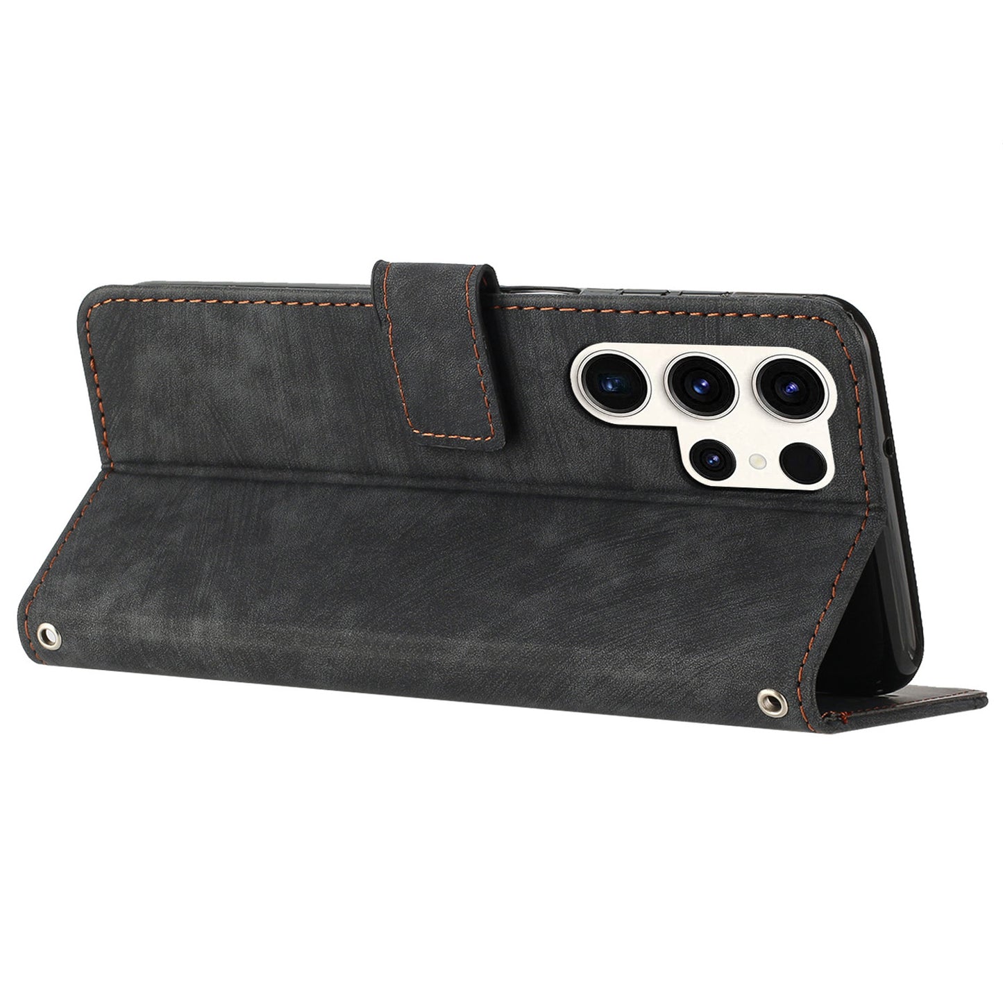 For Samsung Galaxy S23 Ultra Wallet Phone Case Crossbody PU Leather Stand Lines Imprinted Flip Cover