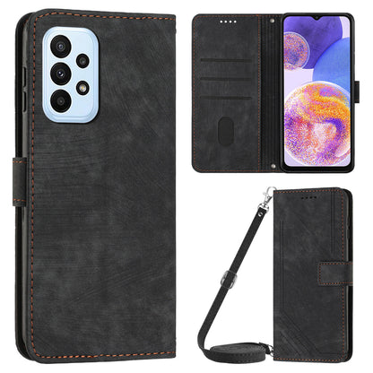 PU Leather Phone Case for Samsung Galaxy A23 4G / A23 5G (Global Version) / M23 5G / F23 5G / M13 4G , Lines Imprinted Stand Flip Wallet Cover