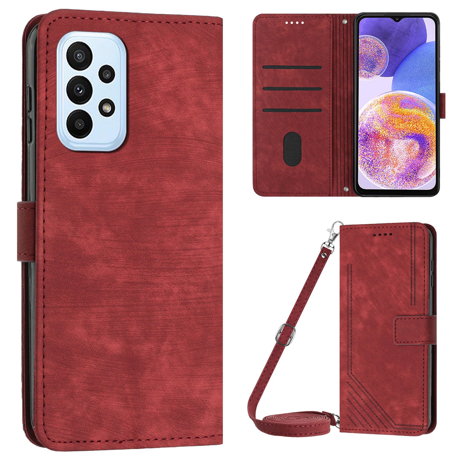 PU Leather Phone Case for Samsung Galaxy A23 4G / A23 5G (Global Version) / M23 5G / F23 5G / M13 4G , Lines Imprinted Stand Flip Wallet Cover