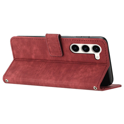 For Samsung Galaxy S23+ Wallet Case PU Leather Folio Flip Shell Lines Imprinted Stand Phone Cover