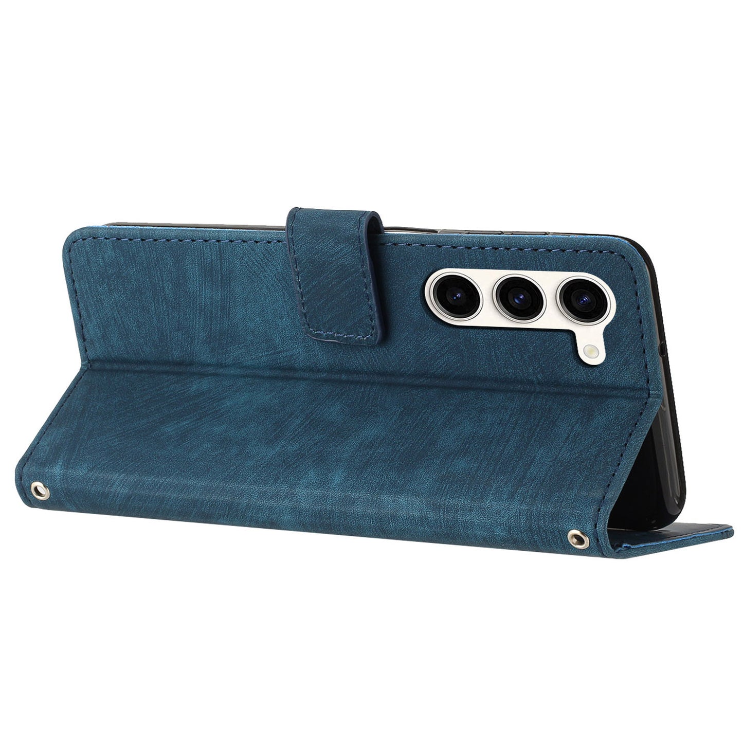 For Samsung Galaxy S23+ Wallet Case PU Leather Folio Flip Shell Lines Imprinted Stand Phone Cover