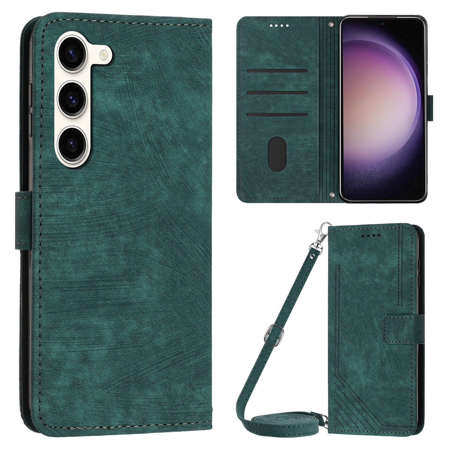 For Samsung Galaxy S23+ Wallet Case PU Leather Folio Flip Shell Lines Imprinted Stand Phone Cover