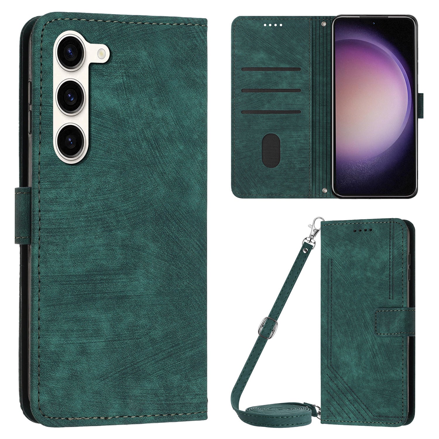 For Samsung Galaxy S23+ Wallet Case PU Leather Folio Flip Shell Lines Imprinted Stand Phone Cover