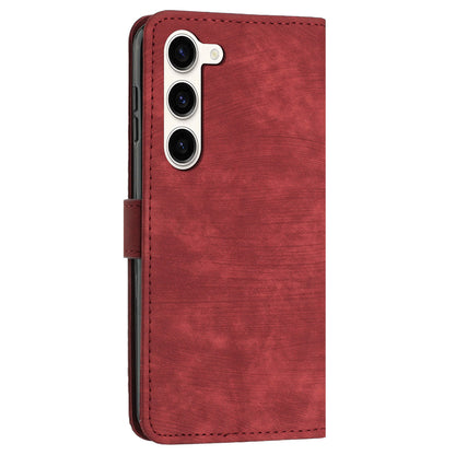 For Samsung Galaxy S23 PU Leather Wallet Folio Case Lines Imprinted Stand Phone Cover with Shoulder Strap