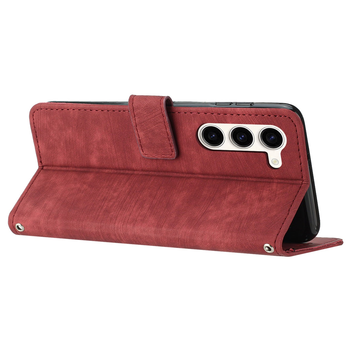 For Samsung Galaxy S23 PU Leather Wallet Folio Case Lines Imprinted Stand Phone Cover with Shoulder Strap