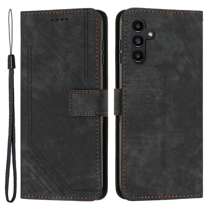 For Samsung Galaxy A24 4G PU Leather Skin-Touch Phone Case Lines Imprinted Wallet Cover Stand