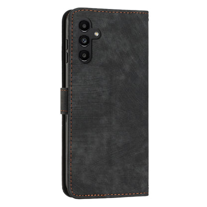 For Samsung Galaxy A24 4G PU Leather Skin-Touch Phone Case Lines Imprinted Wallet Cover Stand