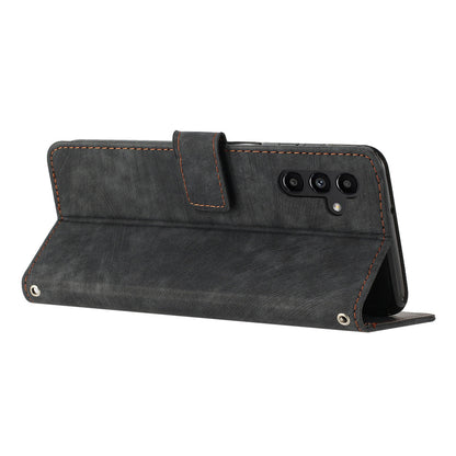 For Samsung Galaxy A24 4G PU Leather Skin-Touch Phone Case Lines Imprinted Wallet Cover Stand