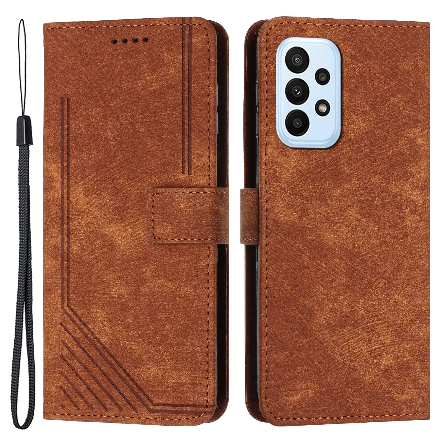 For Samsung Galaxy A73 5G PU Leather Flip Cover Skin-Touch Lines Imprinted Wallet Phone Case