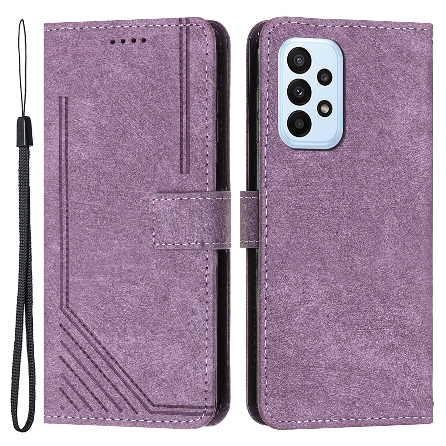 For Samsung Galaxy A73 5G PU Leather Flip Cover Skin-Touch Lines Imprinted Wallet Phone Case